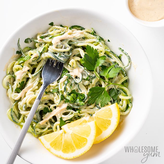 cucumber noodle salad in a bowl