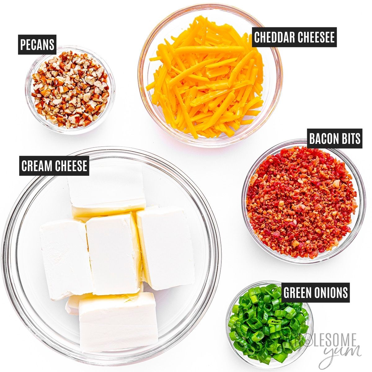 Cheese ball recipe ingredients.