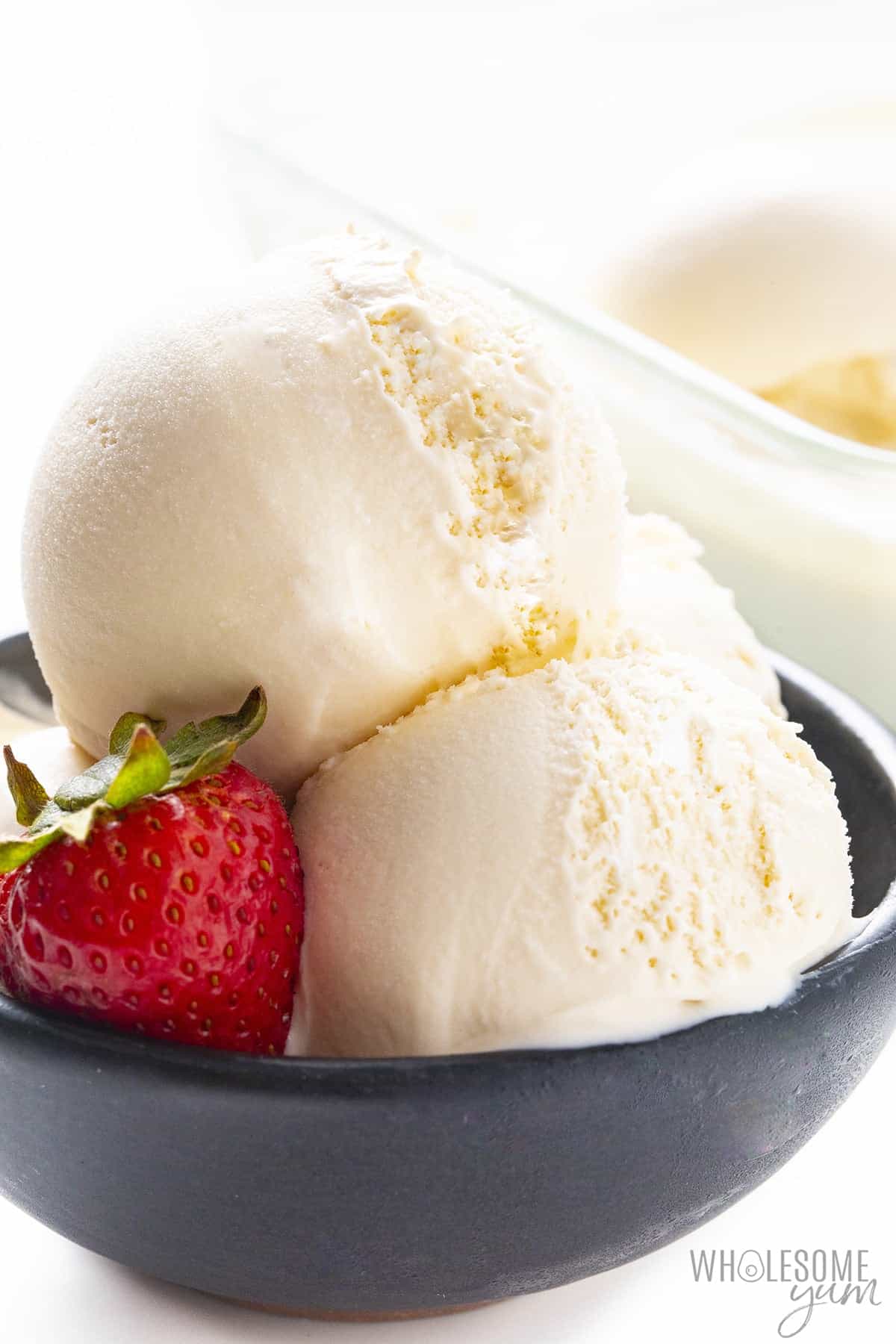 Sugar-free ice cream recipe in a bowl.