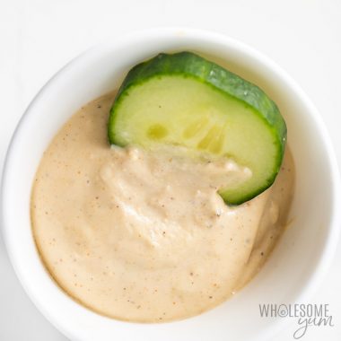 tahini dressing recipe in a bowl with cucumber