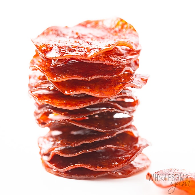 keto pepperoni chips in a stack