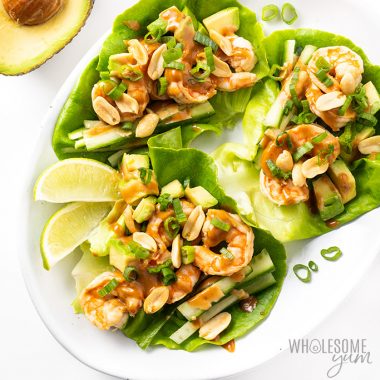 plate of keto shrimp lettuce wraps