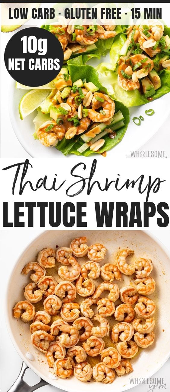 Spicy Keto Thai Shrimp Lettuce Wrap - Pinterest image