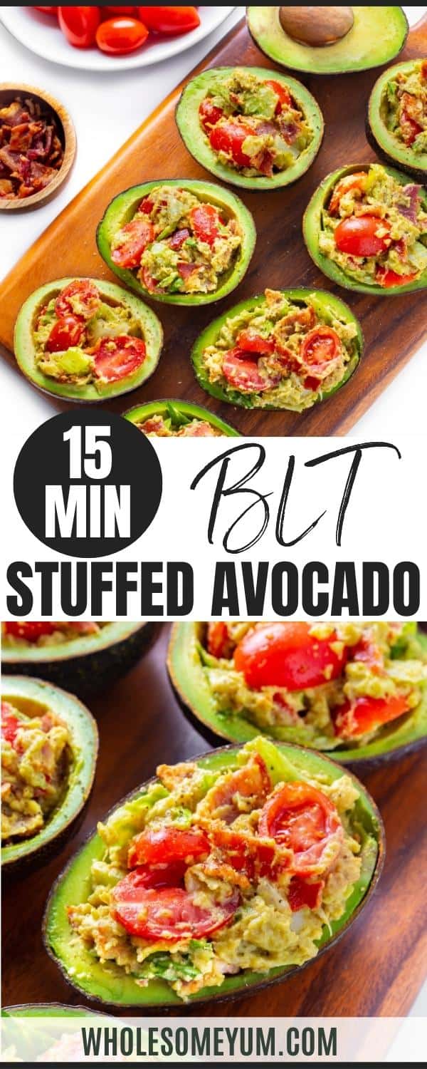 BLT stuffed avocado recipe pin.