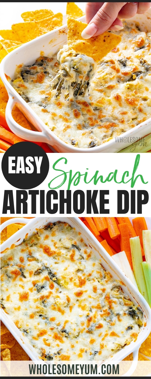 Spinach artichoke dip recipe pin.