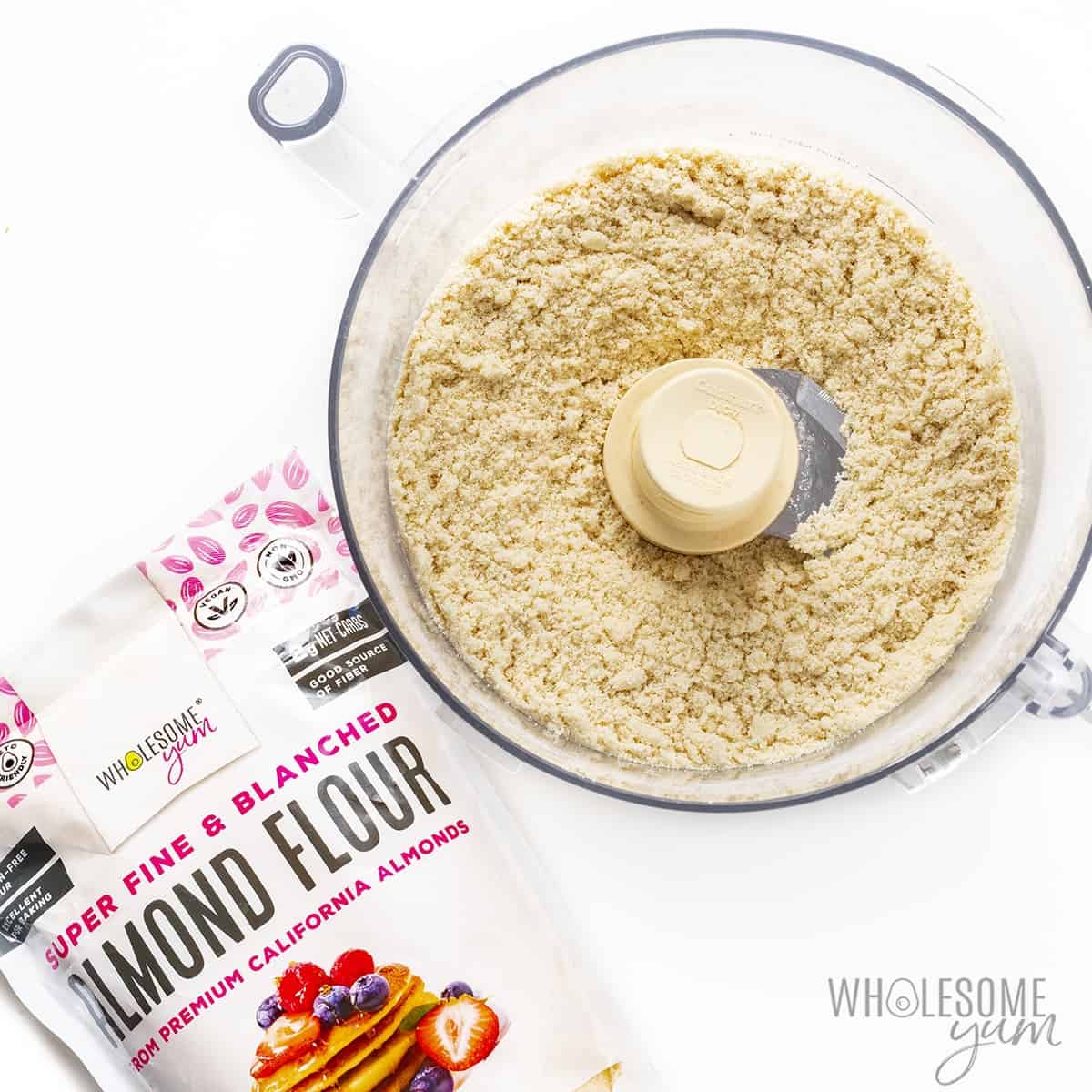 Almond flour tortillas dry ingredients in a food processor.