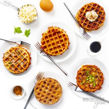 Chaffle recipe shown in different flavors.