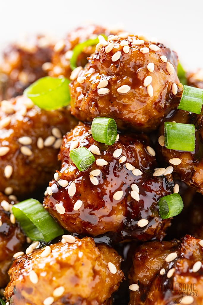 Asian turkey meatballs with sauce and green onions