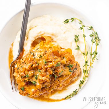 wholesomeyum baked smothered pork chops recipe with onion gravy