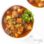 keto beef stew in white bowl
