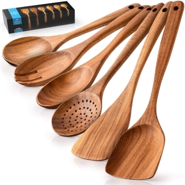 Zulay Kitchen Teak Wooden Spoon Set