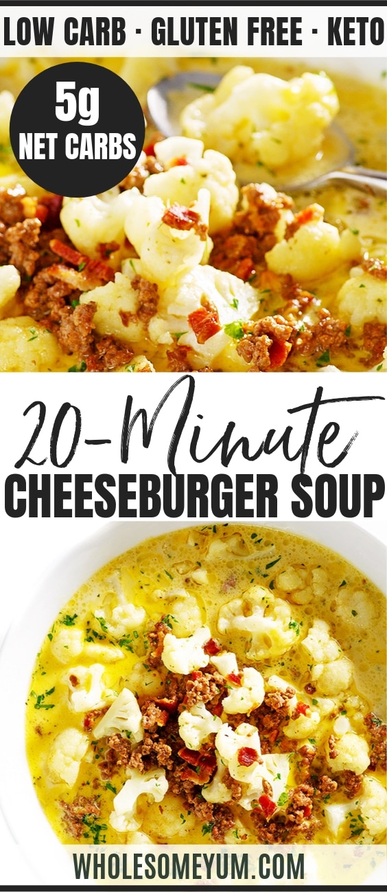 Easy Low Carb Bacon Cheeseburger Soup Recipe - Pinterest Image