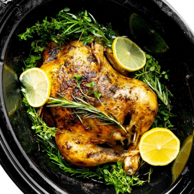 Crock Pot whole chicken in slow cooker.