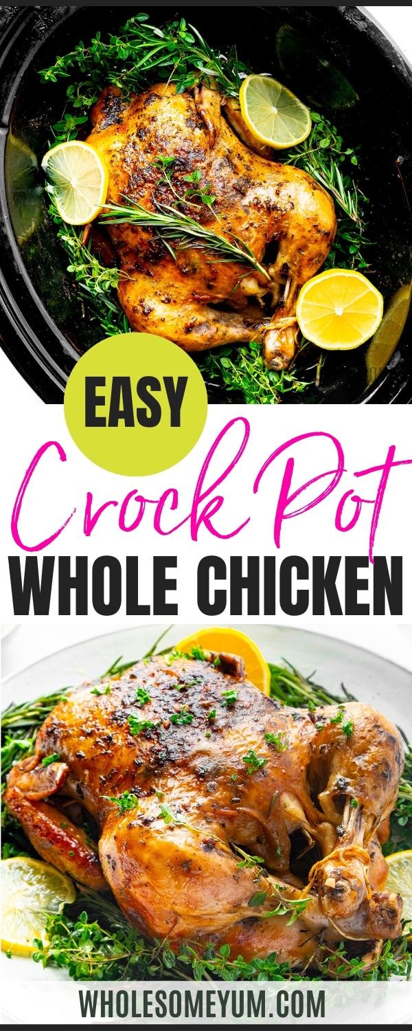 Crock Pot whole chicken recipe pin.