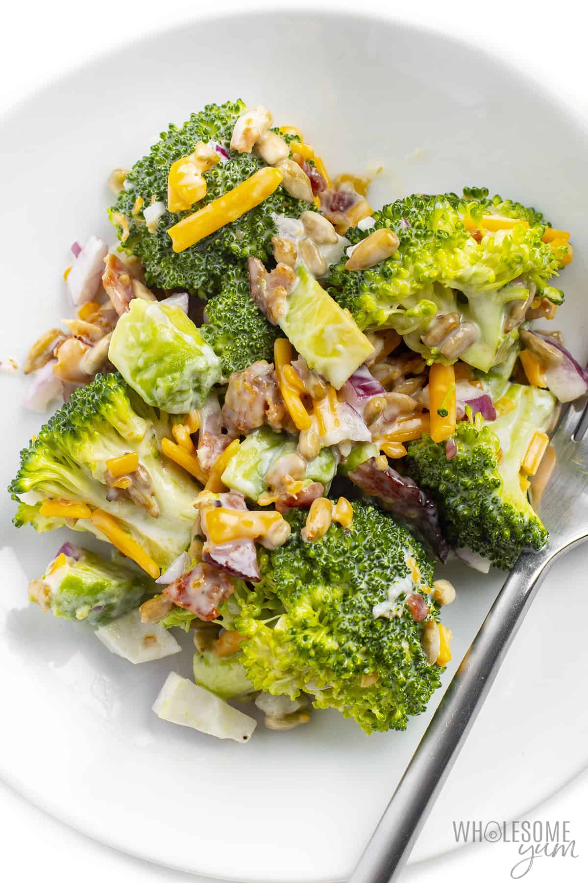 Keto broccoli salad on a plate.