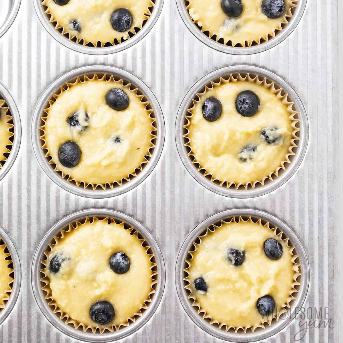 Low carb muffin batter in muffin tin.