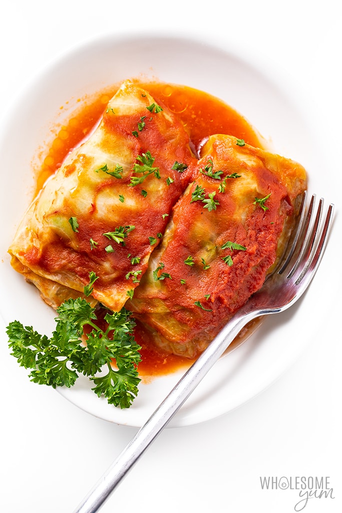 keto cabbage rolls on a plate