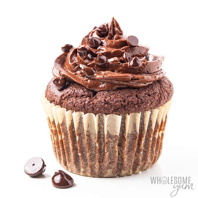 keto chocolate cupcake with frosting