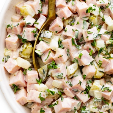 Ham salad recipe close up.