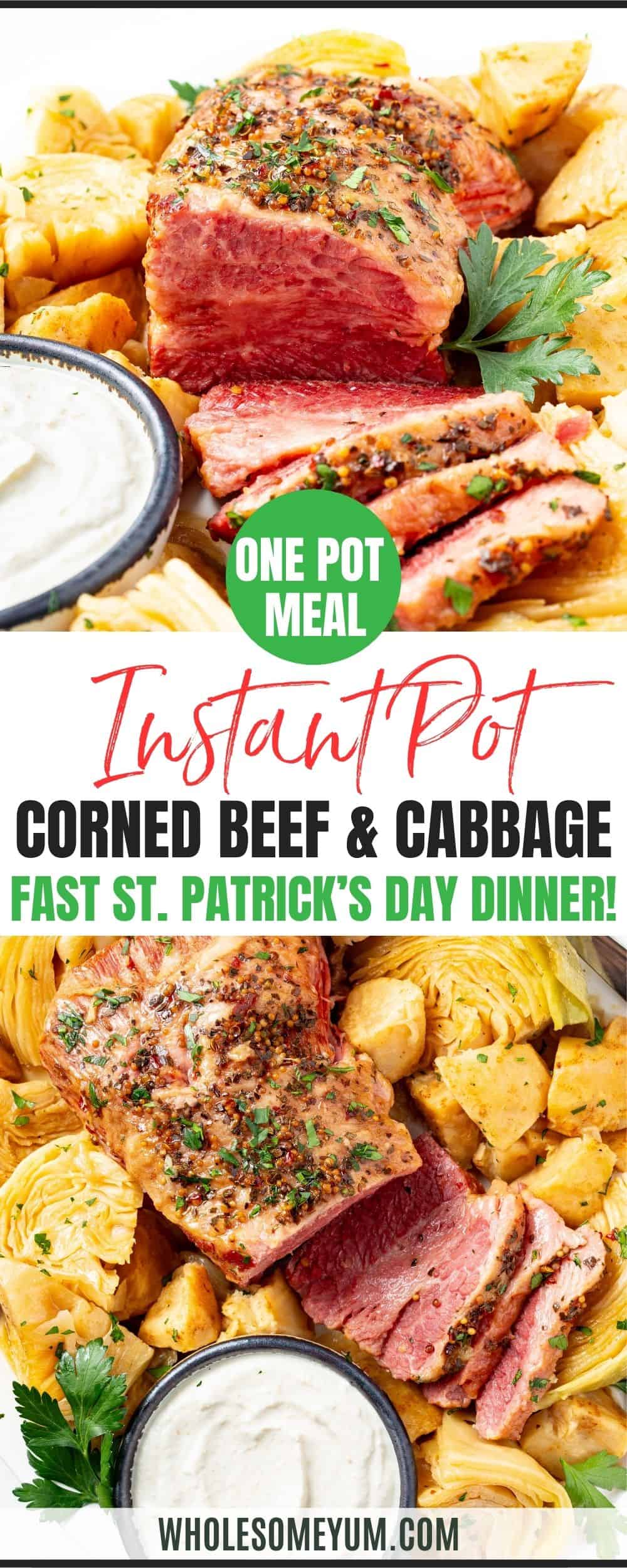 Instant Pot corned beef and cabbage recipe pin.