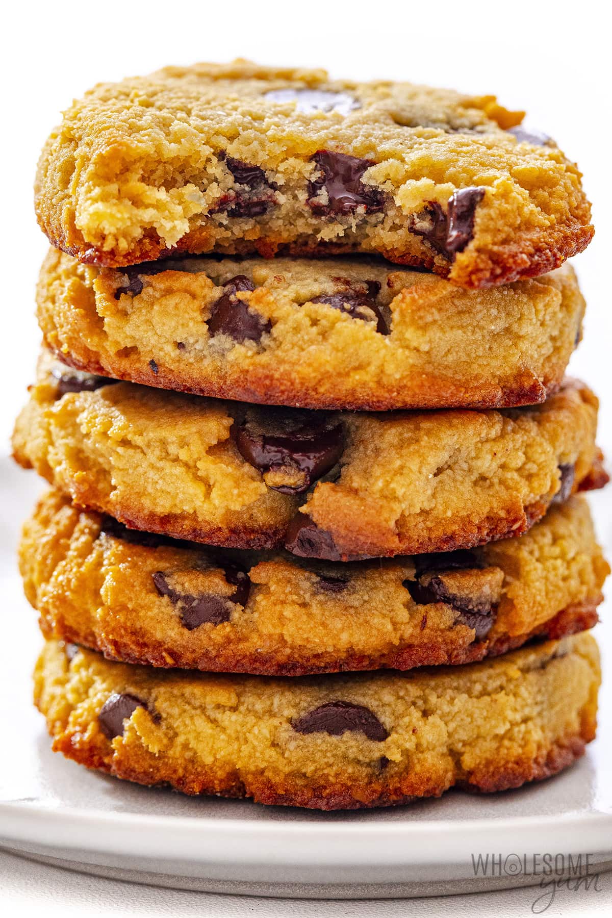Keto chocolate chip cookies stack.