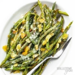 Roasted green beans recipe with garlic and parmesan.
