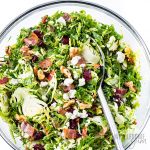 kale brussels sprouts salad recipe in a bowl