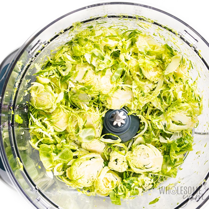 shaved brussels sprouts in food processor