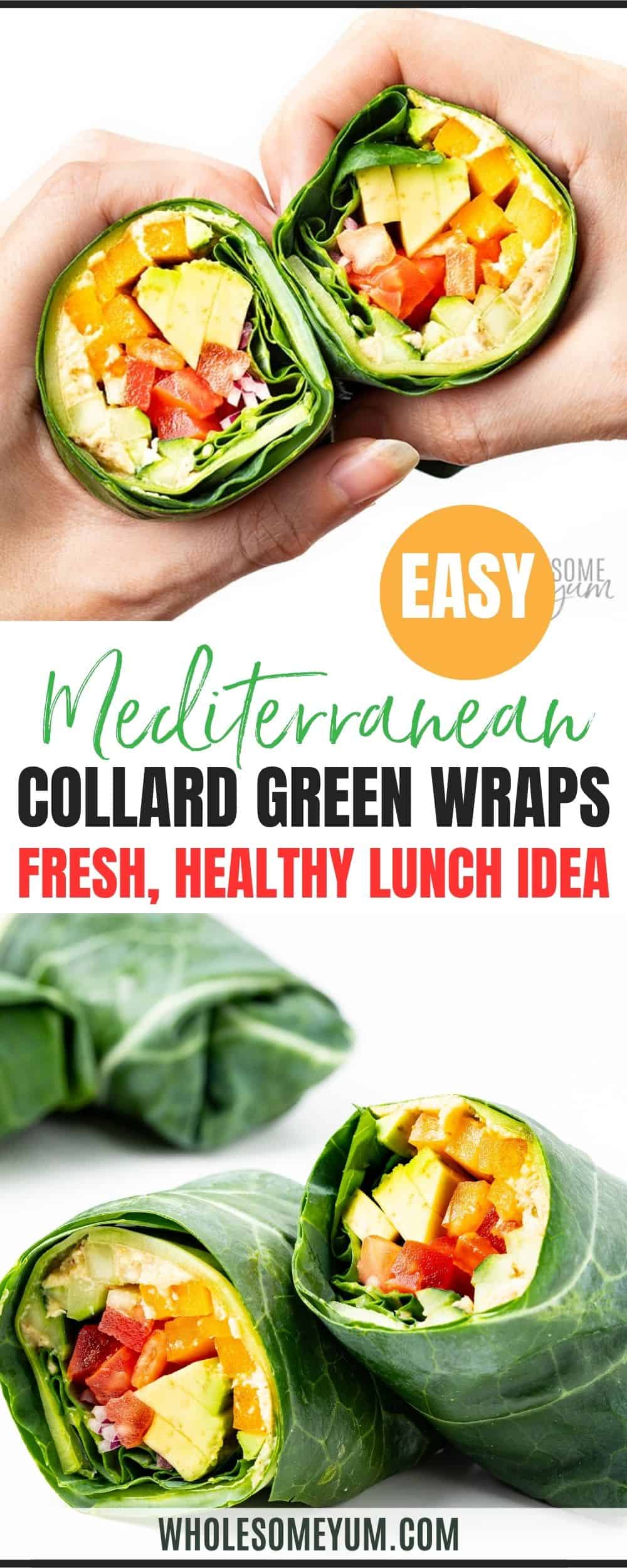 Collard green wraps recipe pin.