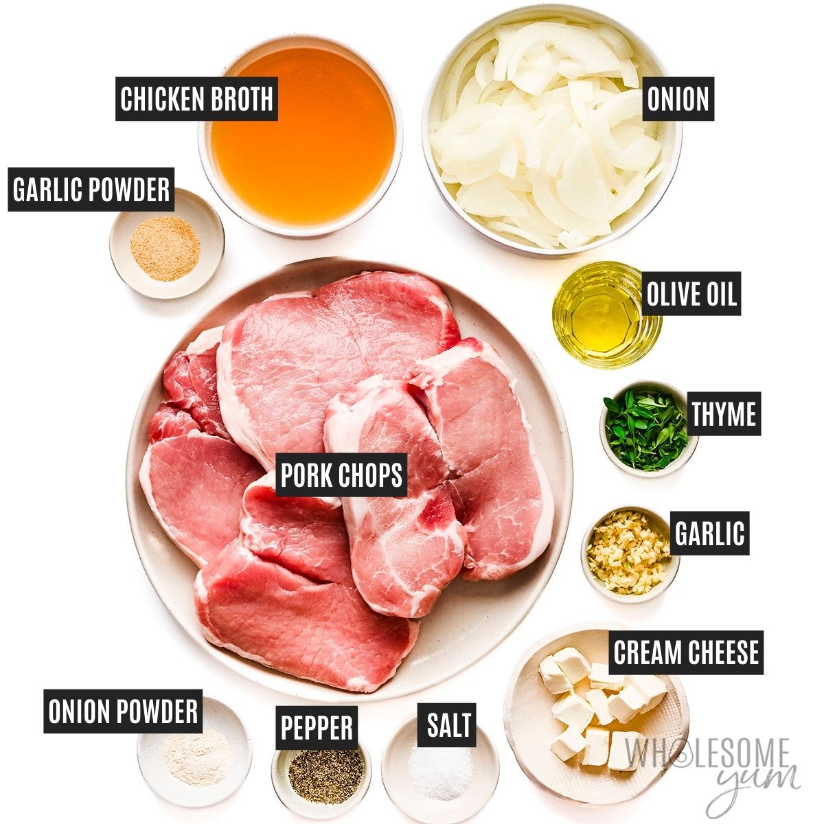 Smothered pork chop recipe ingredients.