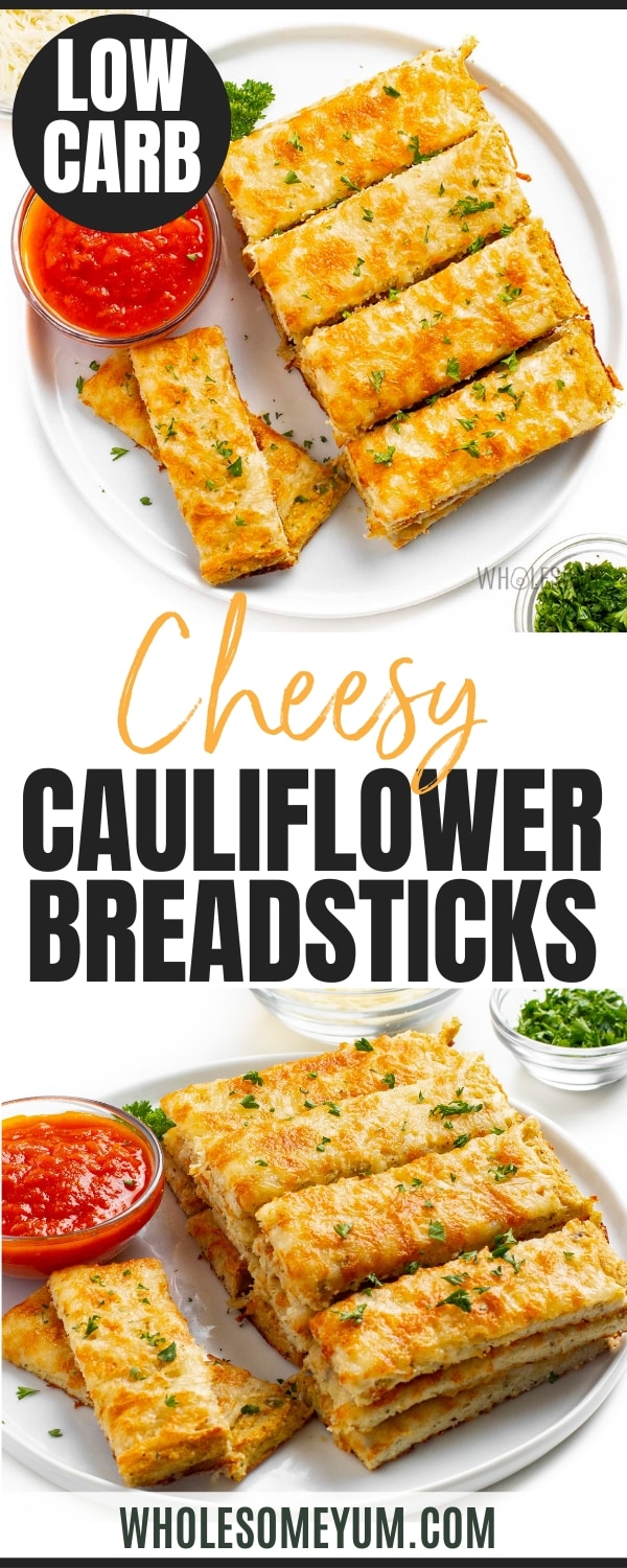 Cauliflower breadsticks recipe pin.
