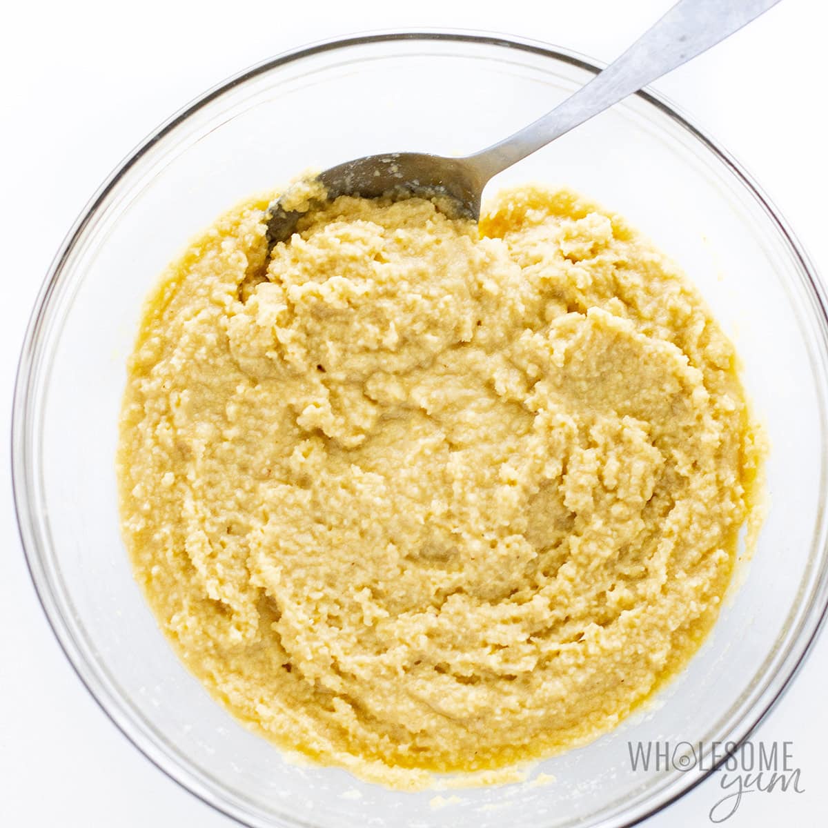 Cornbread batter in a bowl.