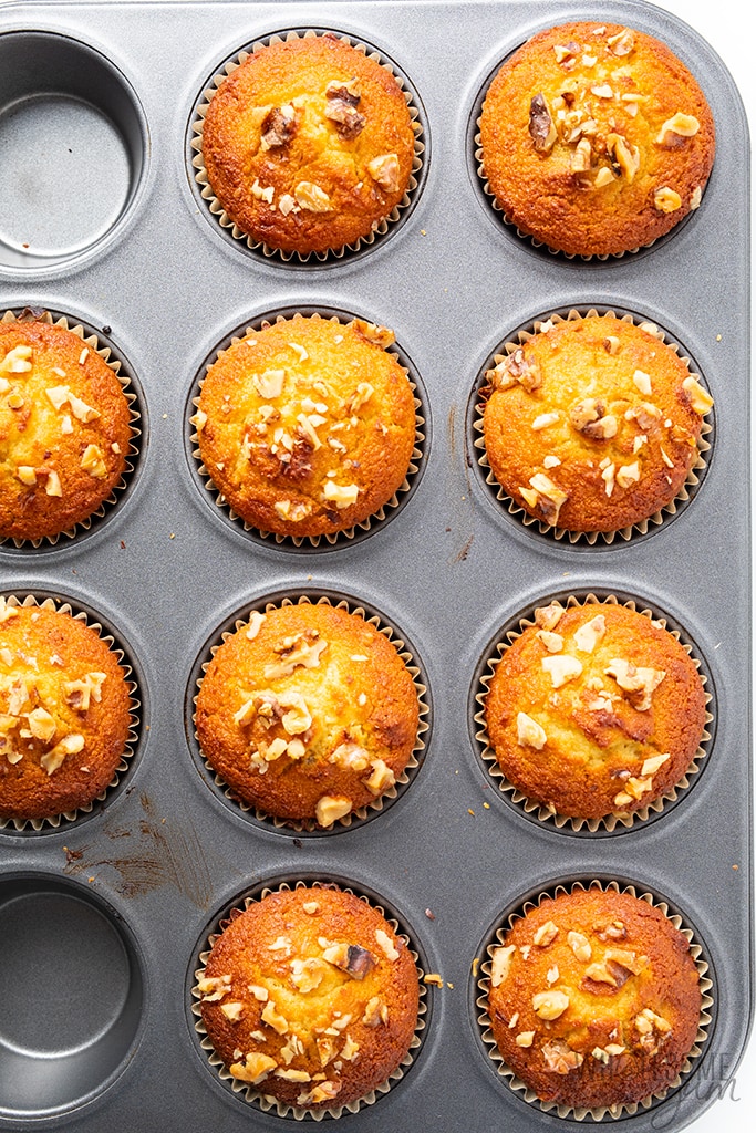 keto banana nut muffins out of the oven