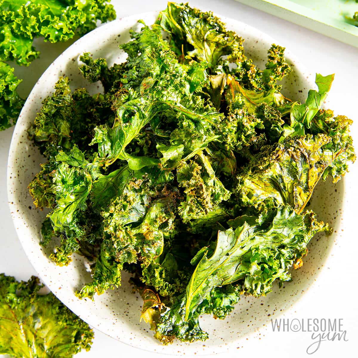 Kale chips recipe in a bowl.