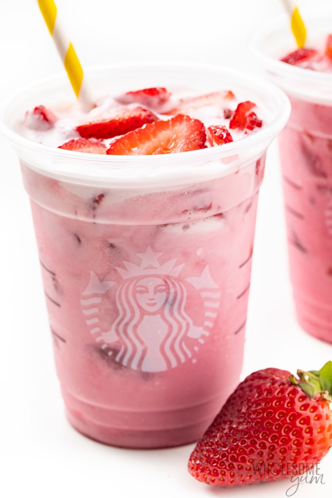 Keto pink drink in Starbucks cup.