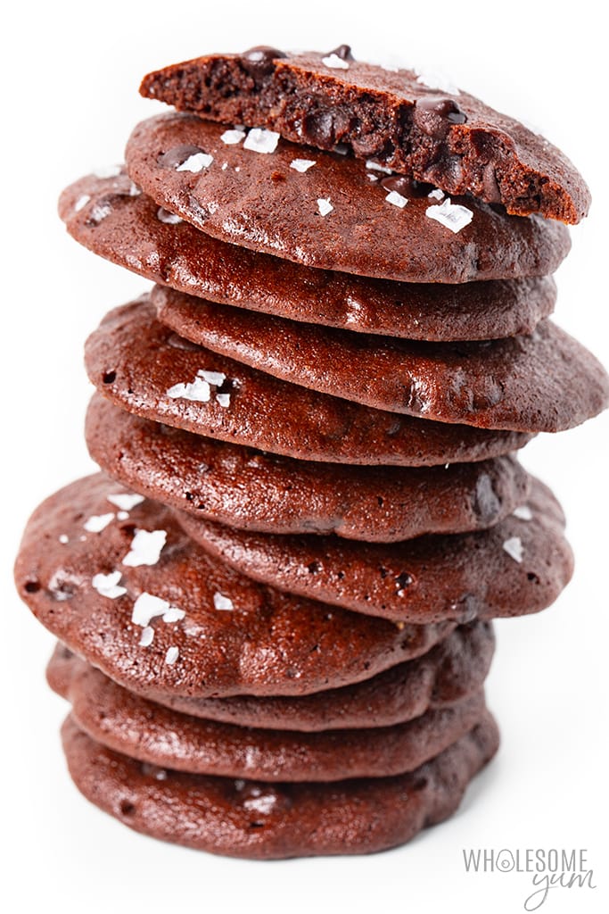 Flourless chocolate cookies in a stack.
