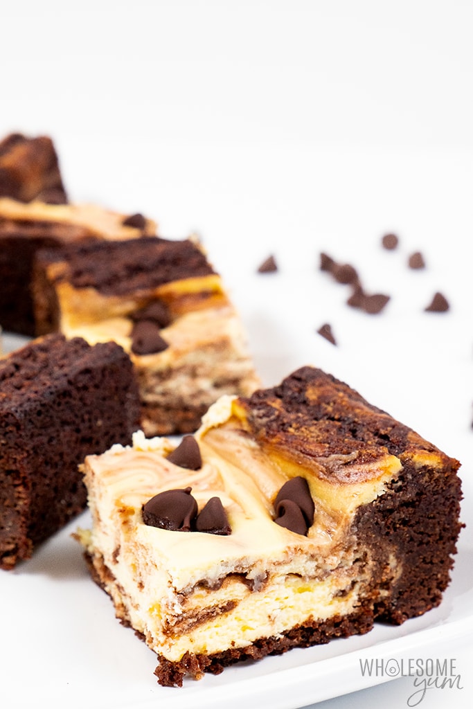 keto cheesecake brownies cut into pieces