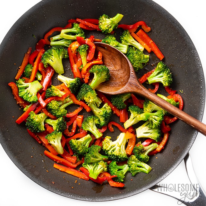 sauteed veggies in pan