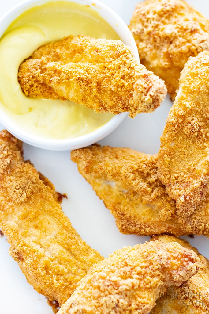 Low carb chicken tenders with honey mustard dipping sauce