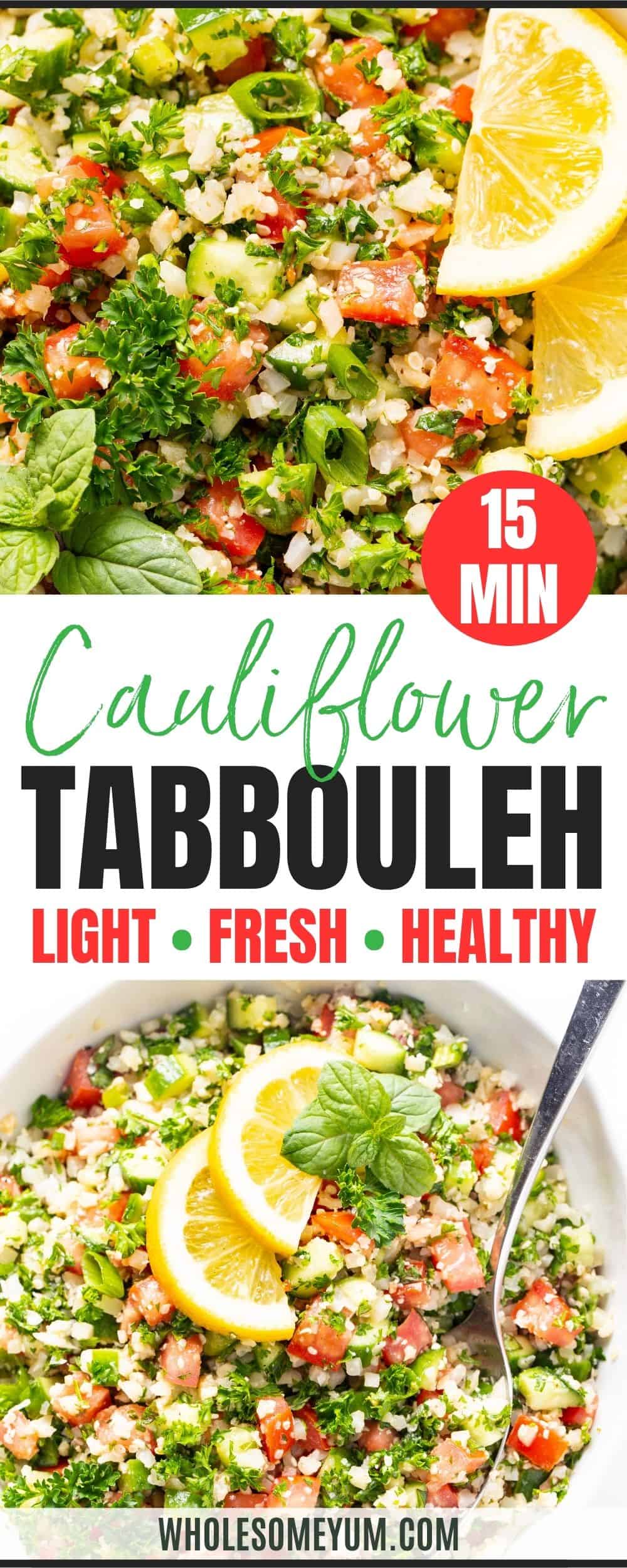 Cauliflower tabbouleh recipe pin.