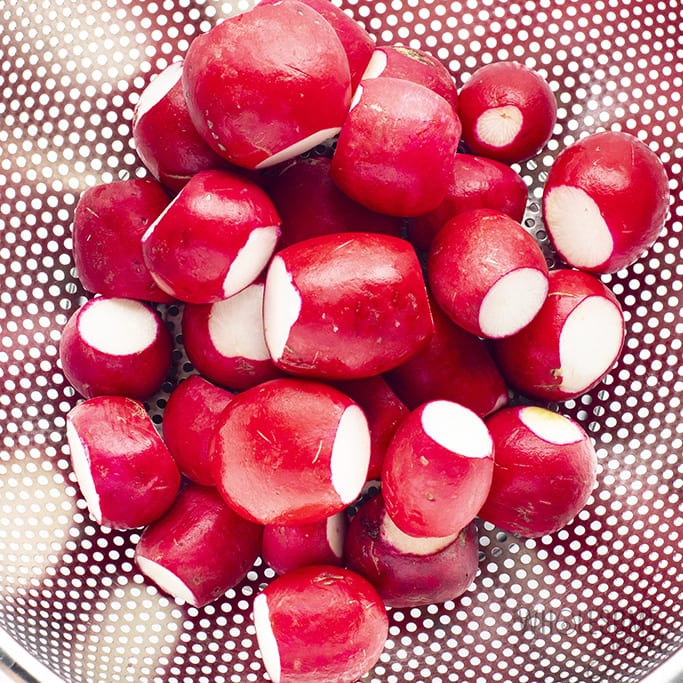Washed and trimmed radishes for salad