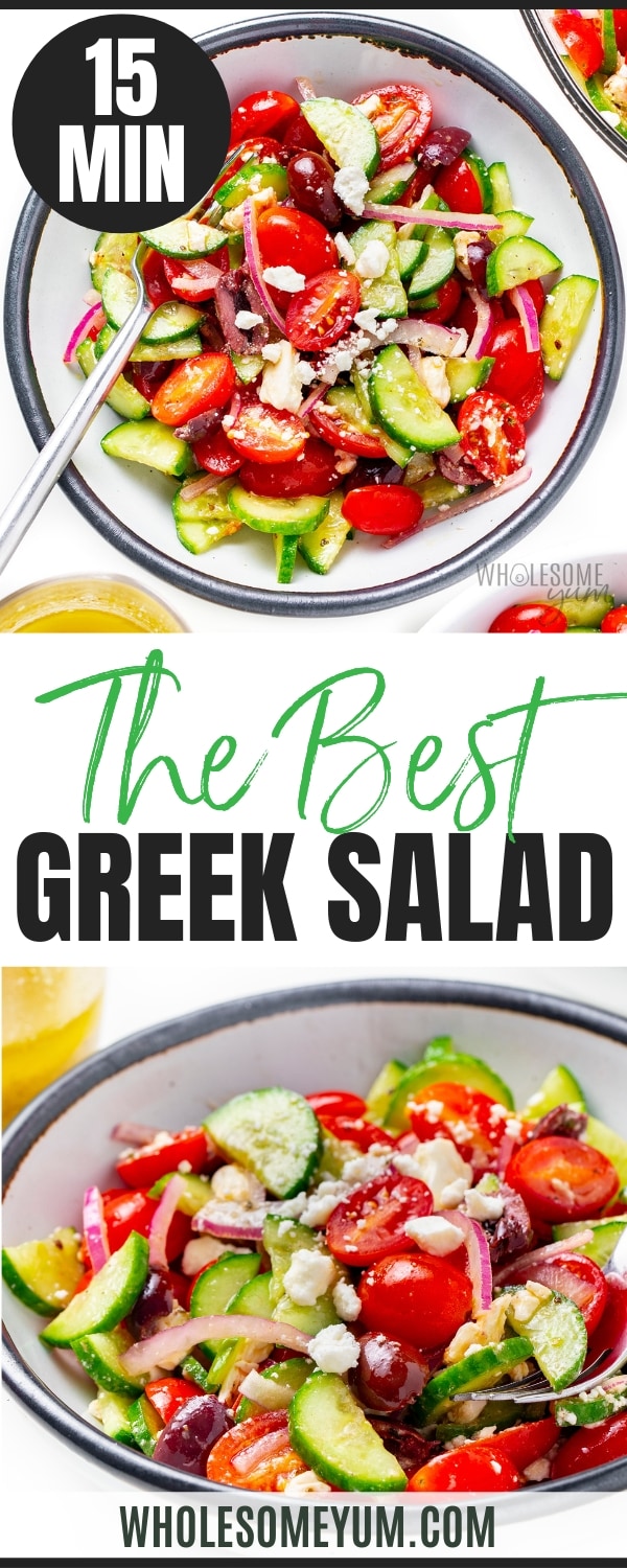 Greek salad recipe pin.