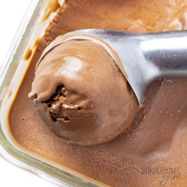 Protein ice cream scooped out of a container.