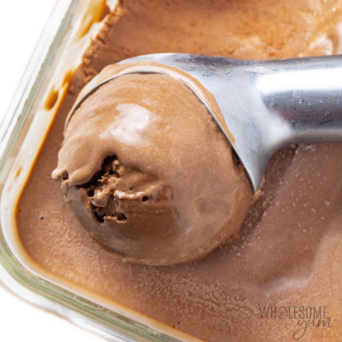 Protein ice cream scooped out of a container.