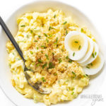 bowlofeggsaladwitheggslicesDetail:easy keto egg salad recipe