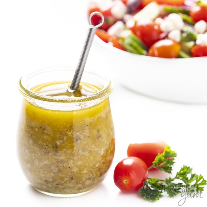 homemade Greek salad dressing in jar