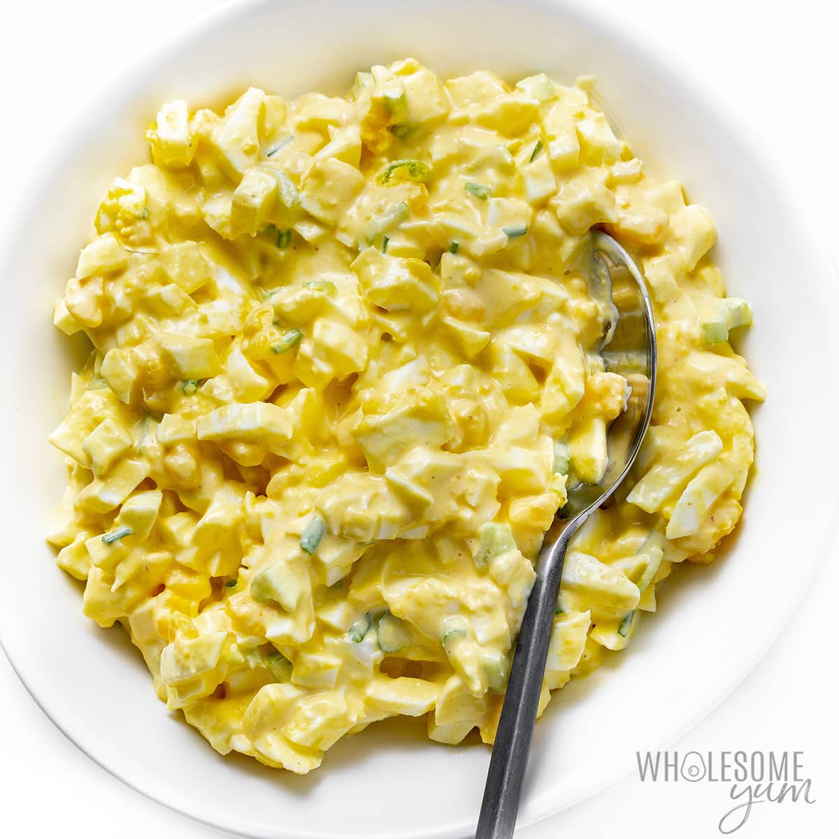Chopped eggs mixed together with dressing. 