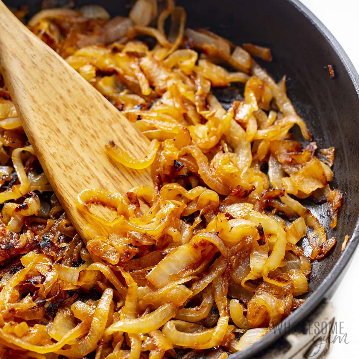 Caramelized onions in skillet.