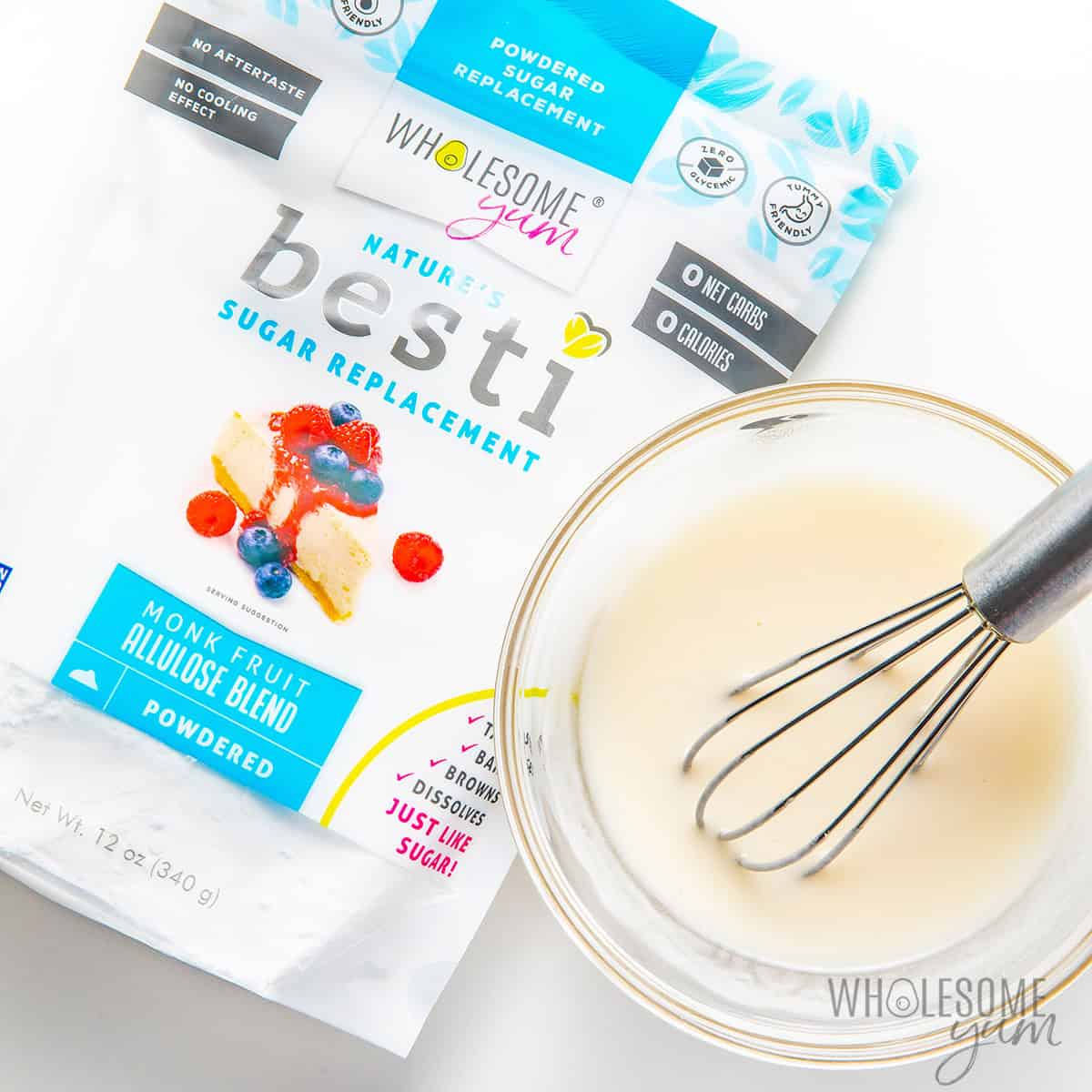 Whisking together the lemon glaze.