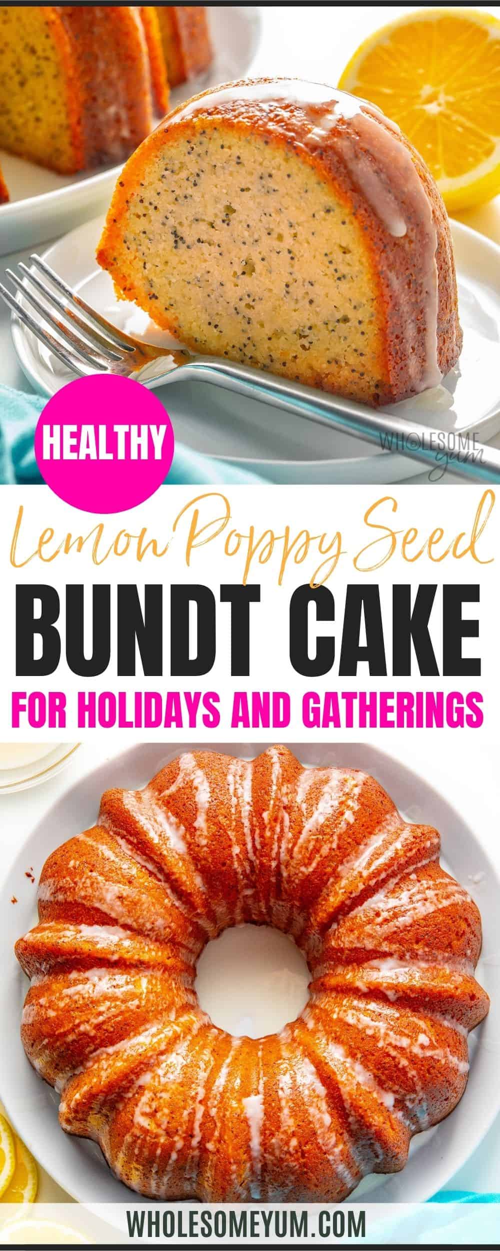 Lemon poppy seed bundt cake recipe pin.